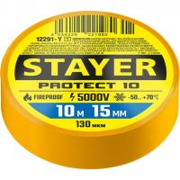 Изолента ПВХ, 10м х 15 мм, желтая, Protect-10 STAYER 12291-Y_z01