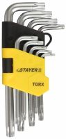Набор STAYER "MASTER": Ключи имбусовые короткие, Cr-V, сатинированное покрытие, пластиковый держатель, Т10-Т50мм, 9 предметов, 2743-H9