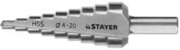 Сверло STAYER "MASTER" ступенчатое по сталям и цвет.мет., сталь HSS, d=4-20мм, 9ступ.d 4-20, L-75 мм,трехгран. хвост. 8мм 29660-4-20-9