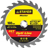 Диск пильный STAYER MASTER "OPTI-Line" по дереву, 160х16мм, 24Т 3681-160-16-24